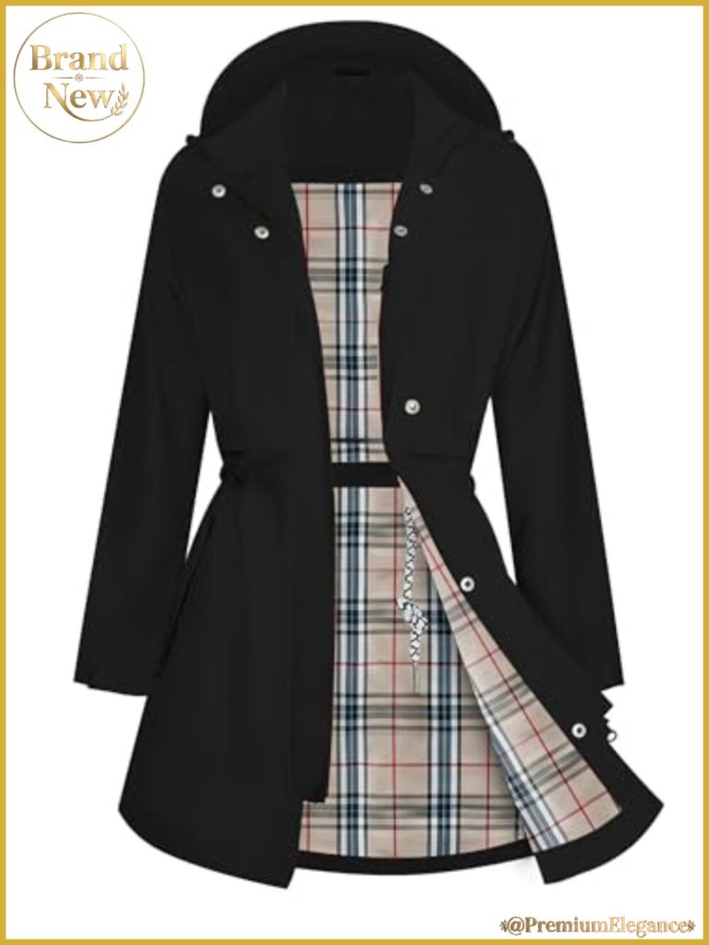 Waterproof Women's Rain Jacket with Hood Breathable Midi Trench Coat Long